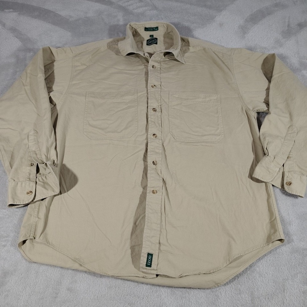Izod Shirt Men L Beige Long Sleeve Work Construction Outdoor Dad Classic Durable